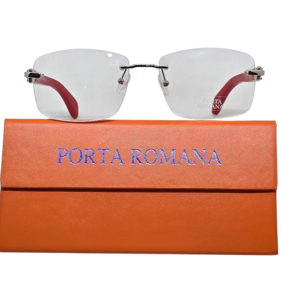 Porta Romana Rimless Glasses with RED Temples